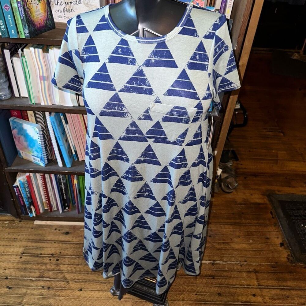 Lularoe blue & gray triangle high low XS knit swing dress
